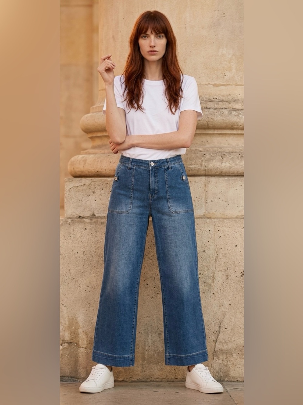 Curve Appeal Comfort Waist High-Rise Wide Leg Blue Jeans Flap Pockets SZ 14 NWOT